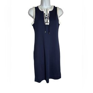 NWT Lauren Ralph Lauren Dress Size Petite Small Navy Blue Sleeveless Lace-up 💙